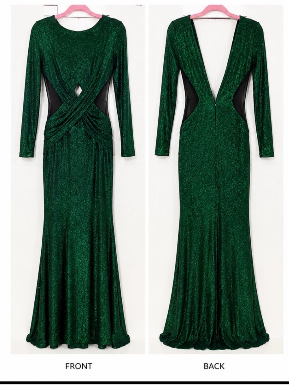Xtaren Emerald Green Lurex Cutout Maxi Dress — Size Small